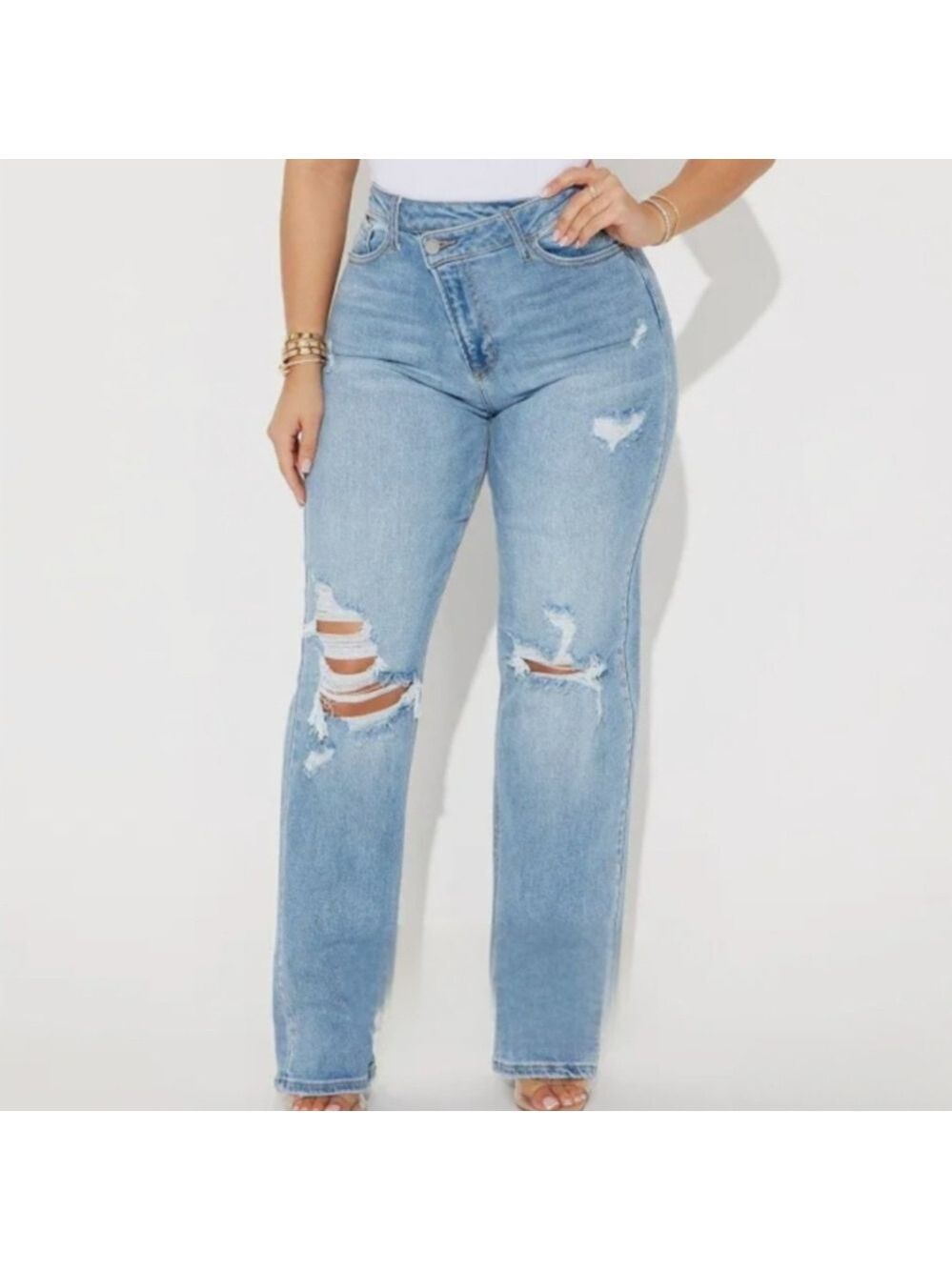 WHITE BIRCH ULTRA HIGH RISE DISTRESSED CROSSOVER WAIST SIZE 12-14 NWOT